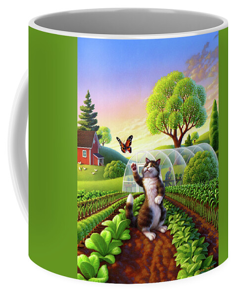 Cat Coffee Mug featuring the painting Cat and the Butterfly by Robin Moline