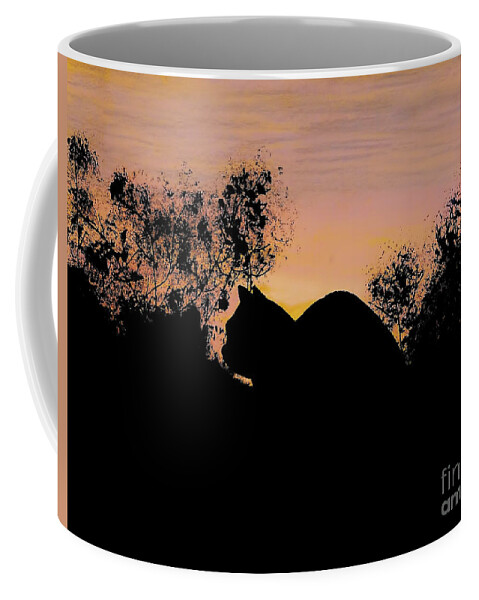 Cat Coffee Mug featuring the drawing Cat - Orange - Silhouette by D Hackett