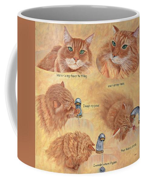 Cat Coffee Mug featuring the painting Cat Splash by Karen Zuk Rosenblatt