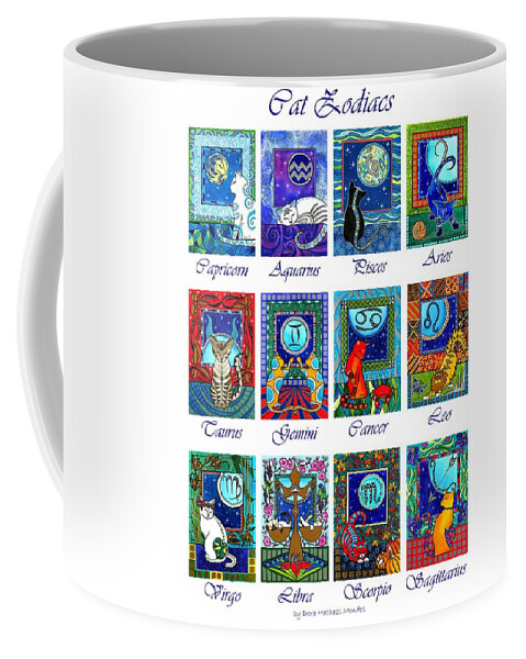 Cat Zodiac Astrology Signs Coffee Mug featuring the painting Cat Zodiac Astrological Signs by Dora Hathazi Mendes