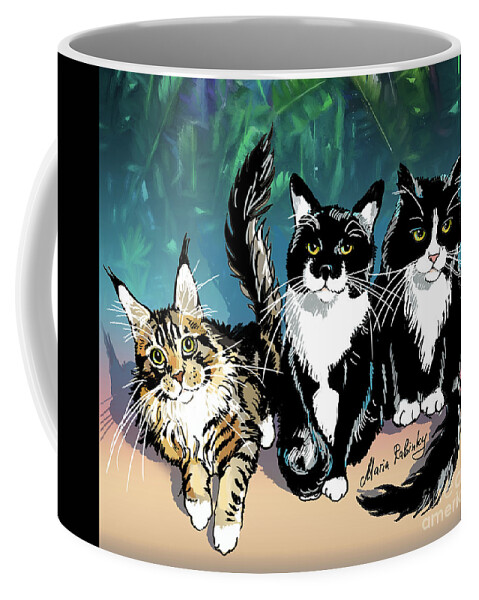 Cat Portrait Coffee Mug featuring the digital art Cats by Maria Rabinky