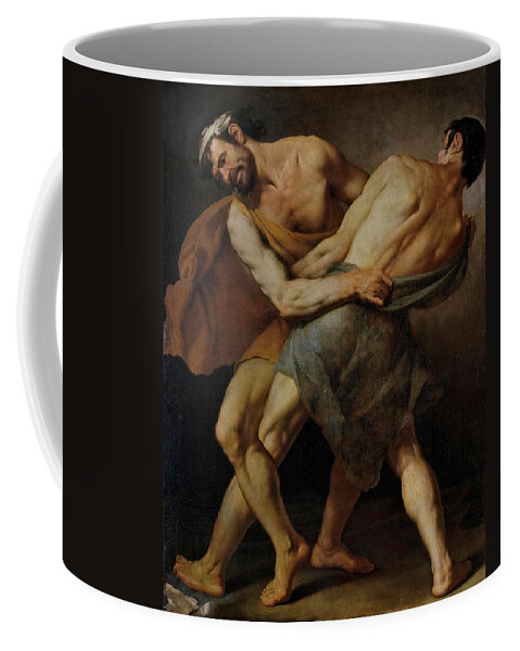 Fracanzano Cesare Coffee Mug featuring the painting Cesare Fracanzano / 'Two Wrestlers or Hercules and Antaeus -?-', 1637, Italian School. ANTEO. by Cesare Fracanzano -1605-1651-