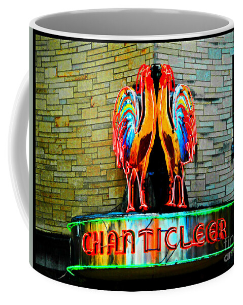 Rooster Coffee Mug featuring the photograph Chanticleer Neon Roosters Ithaca New York by Peter Ogden