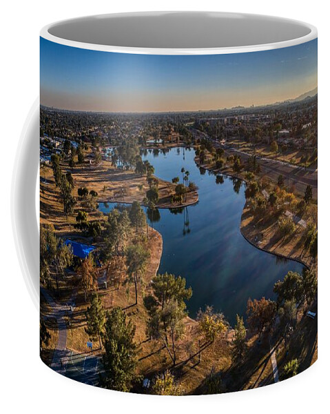Aerial Shot Coffee Mug featuring the photograph Chaparral Lake by Anthony Giammarino
