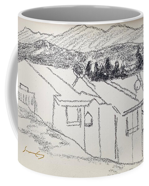Pencil Coffee Mug featuring the drawing Charcoal Pencil Houses1.jpg by Suzanne Giuriati Cerny