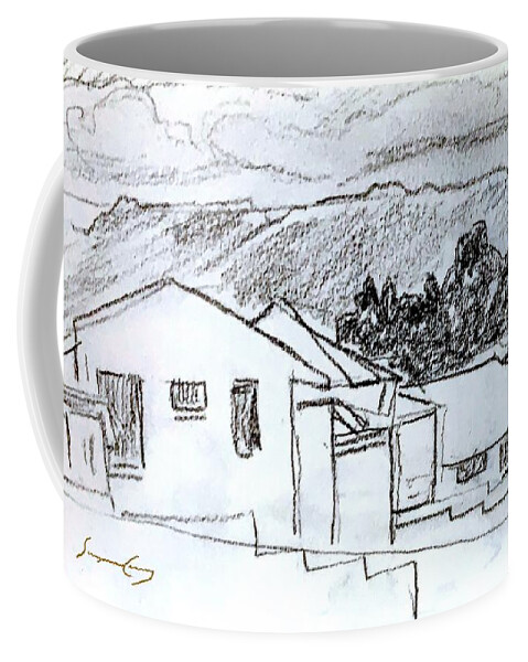 Charcoal Coffee Mug featuring the painting Charcoal Pencil Houses.jpg by Suzanne Giuriati Cerny