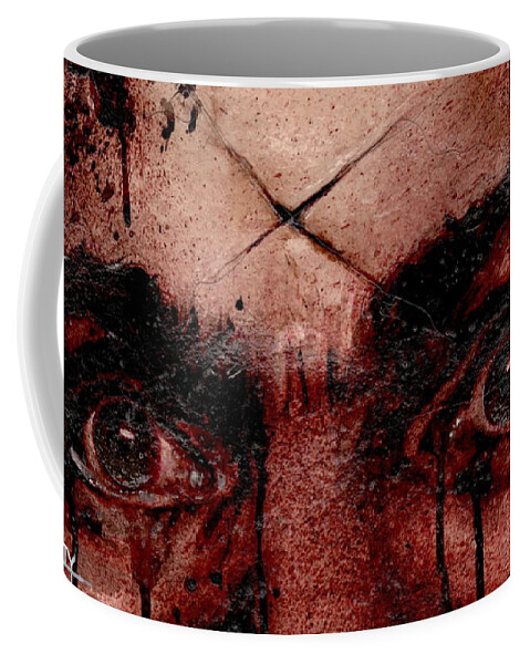 Ryan Almighty Coffee Mug featuring the painting CHARLES MANSONS EYES dry blood by Ryan Almighty