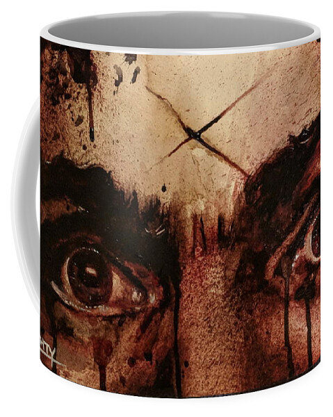Ryan Almighty Coffee Mug featuring the painting CHARLES MANSONS EYES fresh blood by Ryan Almighty