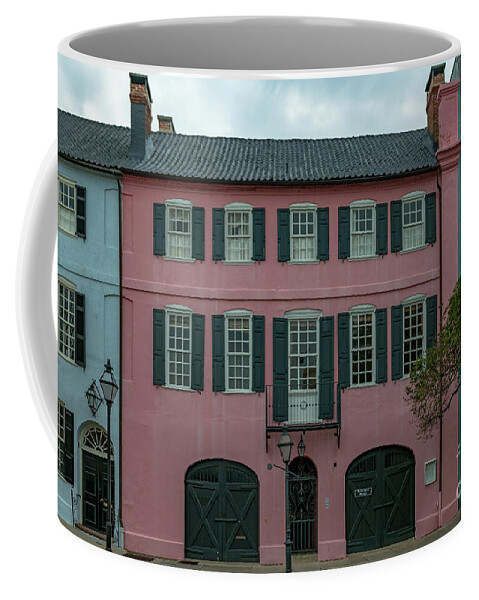 Pink House Coffee Mug featuring the photograph Charleston Rainbow Row Pink House - Georgian Row Houses by Dale Powell