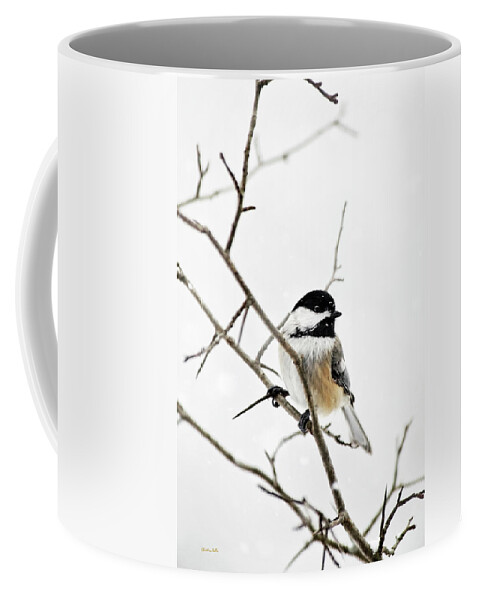 Chickadee Coffee Mug featuring the photograph Charming Winter Chickadee by Christina Rollo