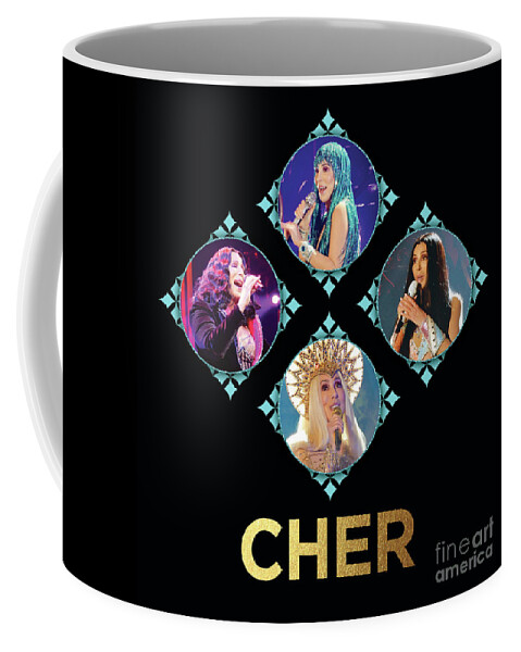 Cher Coffee Mug featuring the digital art Cher - Blue Diamonds by Cher Style