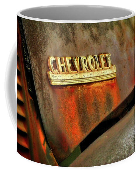 Corrosion Coffee Mug featuring the photograph Chevy hood by Micah Offman