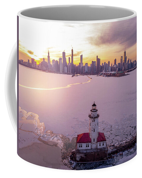 Chicago Coffee Mug featuring the photograph Chicago Harbor Lighthouse Sunset by Bobby K