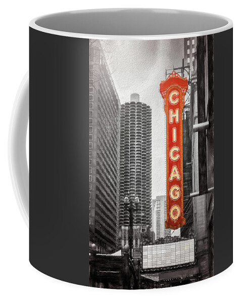 Chicago Coffee Mug featuring the photograph Chicago Theatre Sign Chicago Black and White by Carol Japp