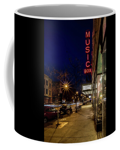 Music Box Coffee Mug featuring the photograph Chicago's Music Box Theatre at dusk by Sven Brogren