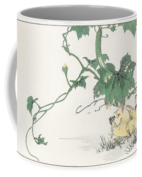 Nature Coffee Mug featuring the painting Chick illustration from Pictorial Monograph of Birds 1885 by Numata Kashu 1838-1901 by Celestial Images