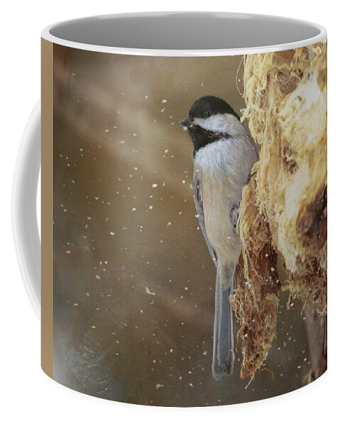 Black Capped Chickadee Coffee Mug featuring the photograph Chickadee in Winter by Susan Rissi Tregoning