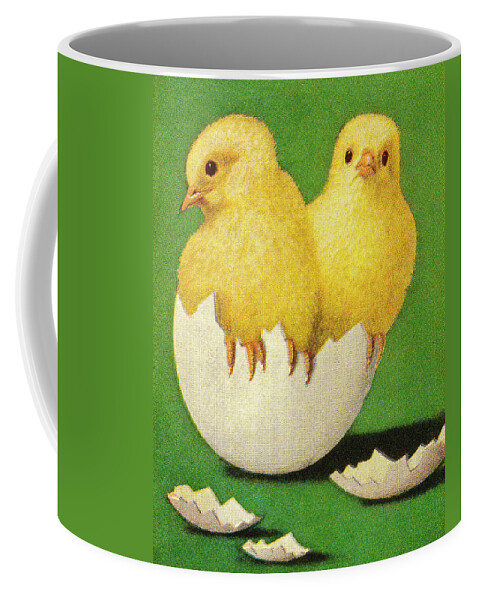 Animal Coffee Mug featuring the drawing Chicks Coming Out of Shell by CSA Images