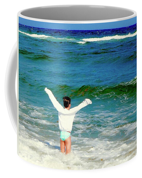Child Coffee Mug featuring the photograph Joy And The Sea by Alida M Haslett