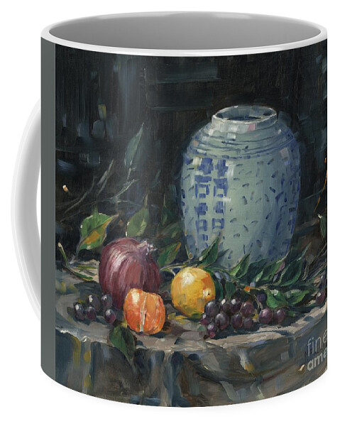Fruit Coffee Mug featuring the painting Chinese Urn with Fruit by Paul Brent