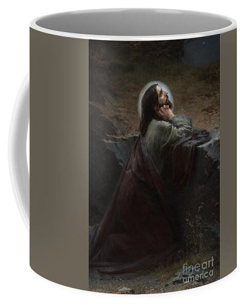 Christ On Mount Olive Coffee Mug featuring the painting Christ on Mount of Olives Thy Will Be Done by Emanuel Krescenc Liska