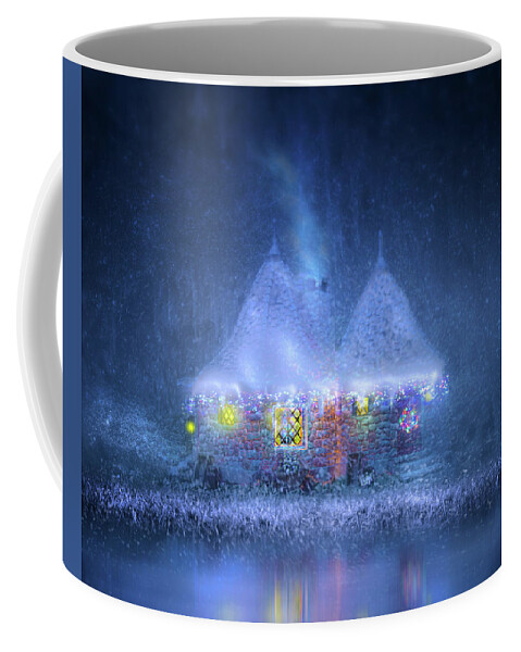 Cottage Coffee Mug featuring the digital art Christmas Cottage by Mark Andrew Thomas