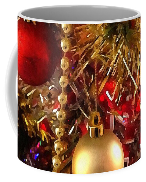 Tree Coffee Mug featuring the painting Christmas Ornaments In Red and Golden Colors by Taiche Acrylic Art