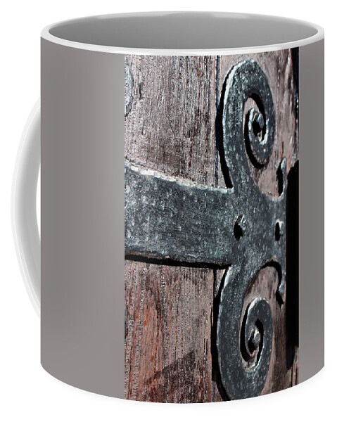 Black Coffee Mug featuring the photograph Church Door Decor by Cynthia Clark
