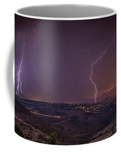 Lightning Coffee Mug featuring the photograph City Strikes by Aaron Burrows