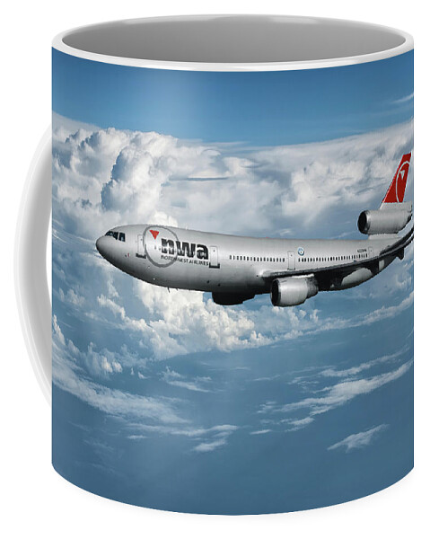 Northwest Airlines Coffee Mug featuring the mixed media Classic Northwest Airlines DC-10-30 by Erik Simonsen
