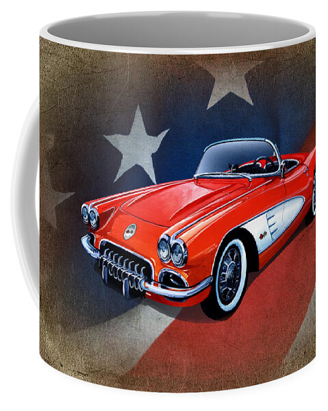 Art Coffee Mug featuring the mixed media Classic Red Corvette C1 by Simon Read