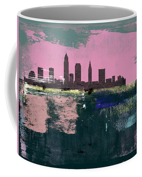 Cleveland Coffee Mug featuring the mixed media Cleveland Abstract Skyline I by Naxart Studio