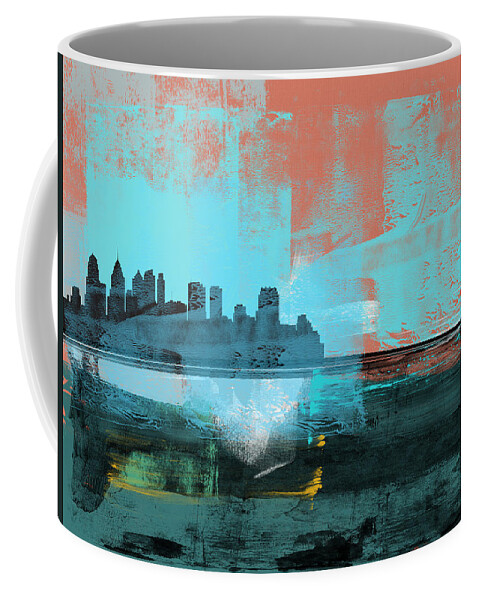 Cleveland Coffee Mug featuring the mixed media Cleveland Abstract Skyline II by Naxart Studio
