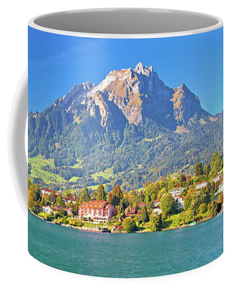Lucerne Coffee Mug featuring the photograph Coast of Lake Lucerne and Pilatus mountain panoramic view by Brch Photography