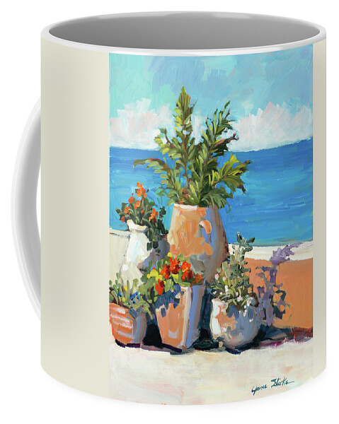 Coastal Coffee Mug featuring the painting Coastal Greenery by Jane Slivka