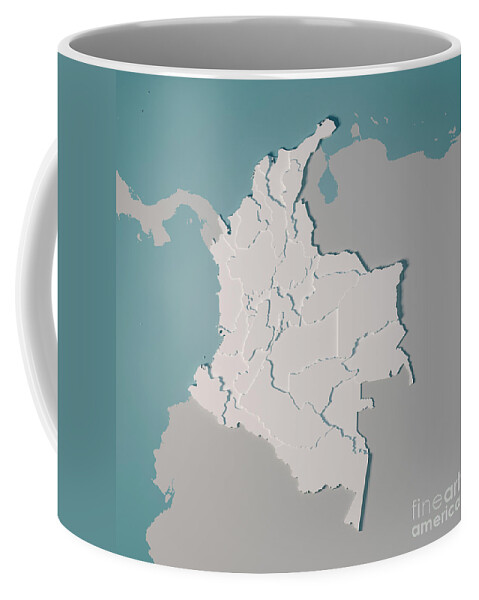 Colombia Coffee Mug featuring the digital art Colombia Country Map Administrative Divisions 3D Render by Frank Ramspott