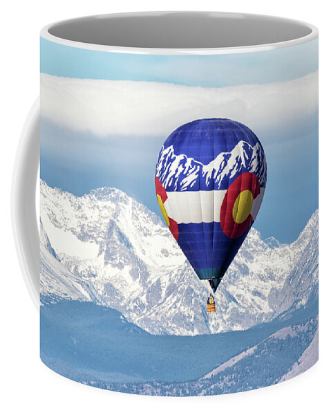 Balloon Coffee Mug featuring the photograph Colorado balloon and North Arapaho Peak by Tony Hake