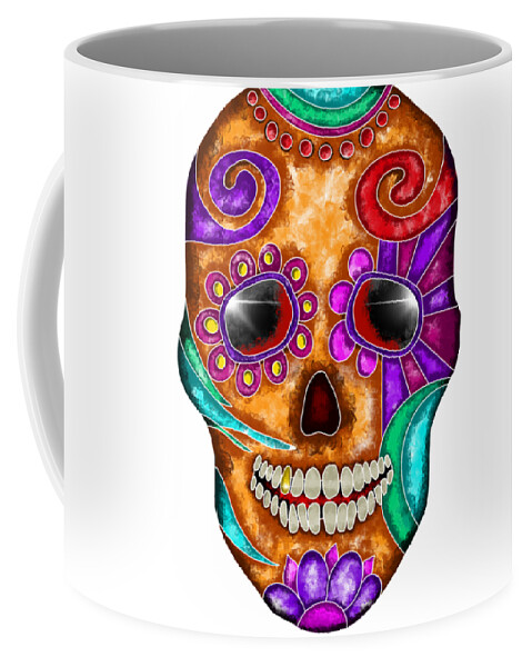 Colorful Coffee Mug featuring the painting Colorful abstract skull by Patricia Piotrak