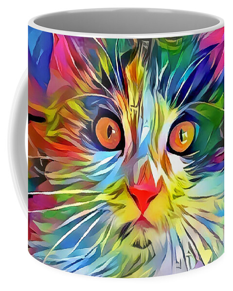 Kitten Coffee Mug featuring the digital art Colorful Calico Cat by Don Northup