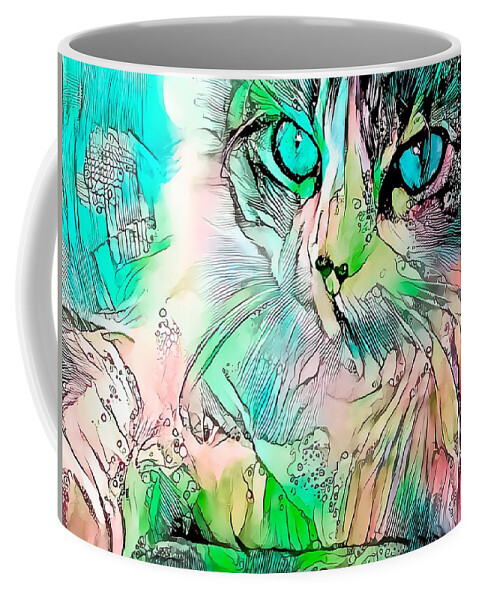 Blue Coffee Mug featuring the digital art Colorful Content Cat Blue Eyes by Don Northup