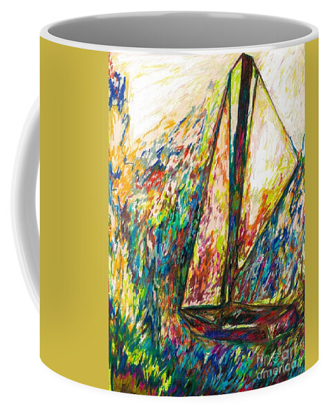 Sailing Coffee Mug featuring the drawing Colorful Day On The Water by Jon Kittleson