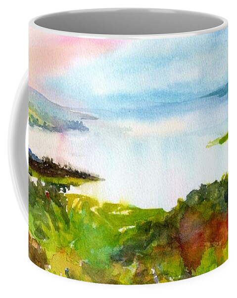 Landscape Coffee Mug featuring the painting Colorful Lake Landscape - Arenal Costa Rica by Carlin Blahnik CarlinArtWatercolor