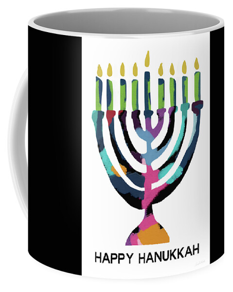 Hanukkah Coffee Mug featuring the mixed media Colorful Modern Menorah- Art by Linda Woods by Linda Woods