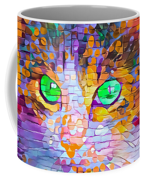 Daubs Coffee Mug featuring the digital art Colorful Paint Daubs Kitten Green Eyes by Don Northup