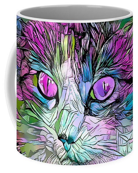 Coloring Book Coffee Mug featuring the digital art Coloring Book Kitty Purple Eyes by Don Northup