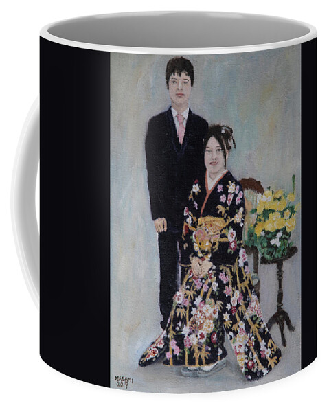 Japan Coffee Mug featuring the painting Coming of Age Day Portrait by Masami IIDA
