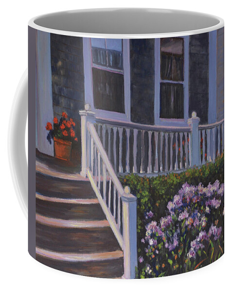 Provincetown Coffee Mug featuring the painting Commercial St Porch by Beth Riso