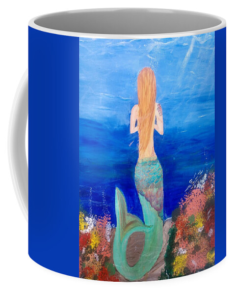 Mermaid Coffee Mug featuring the painting Contemplate by April Clay