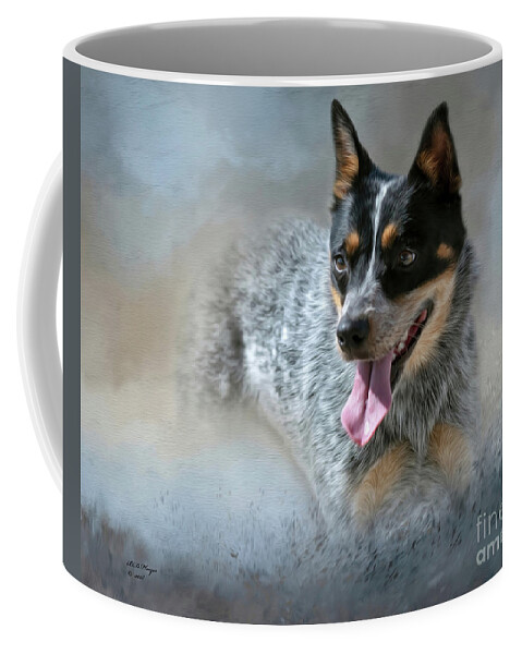 Dogs Coffee Mug featuring the mixed media Cookie - A Blue Heeler by DB Hayes