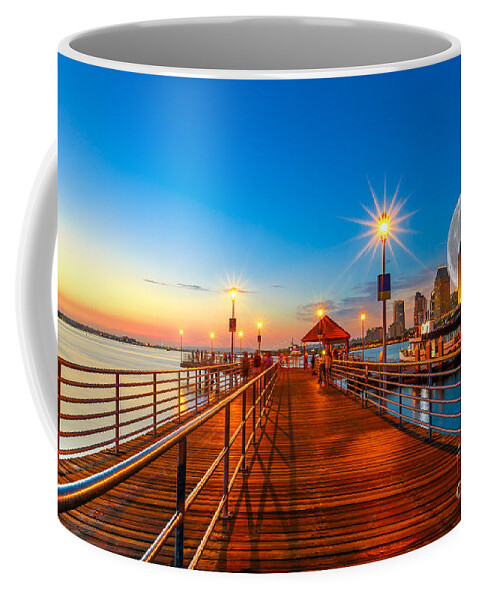 San Diego Coffee Mug featuring the photograph Coronado pier with full moon by Benny Marty